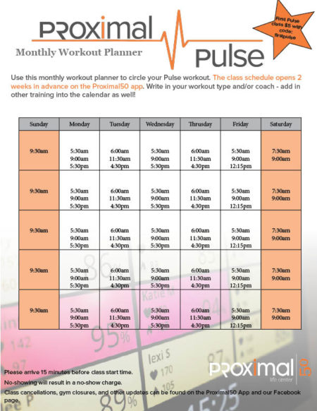 Monthly Workout Pulse Schedule - Proximal50